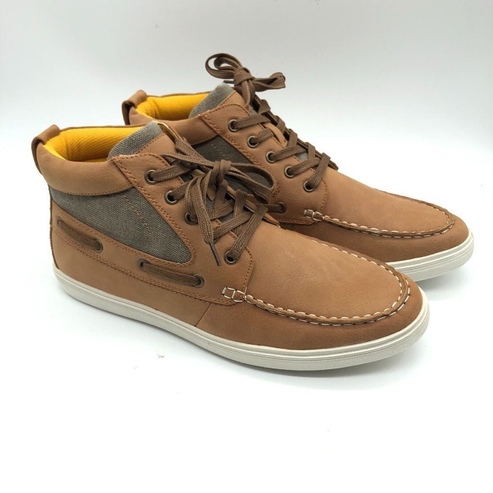Arider Mens Boots Lace Up Faux Leather Canvas Brown Size 9.5